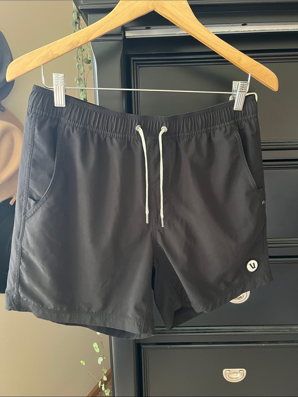 Vuori Black Athletic Shorts with White Drawcord